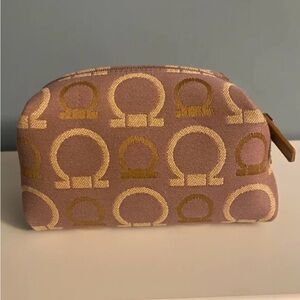 Salvatore Ferragamo Lavender Cream and Gold Gancini Logo Pouch